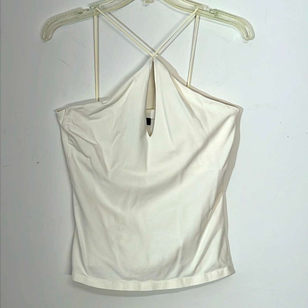🌞 Express white sleeveless summer top crosses in front for keyhole strap women M